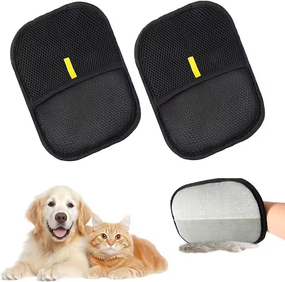 Belro pet hair remover gloves in a 2-set, soft and flexible accessories for grooming and cleaning pet hair from surfaces.