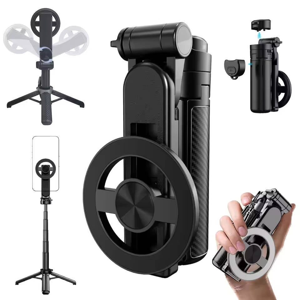 Belro 4-in-1 multifunctional magnetic selfie stick with adjustable extendable arm, compatible with smartphones and cameras.