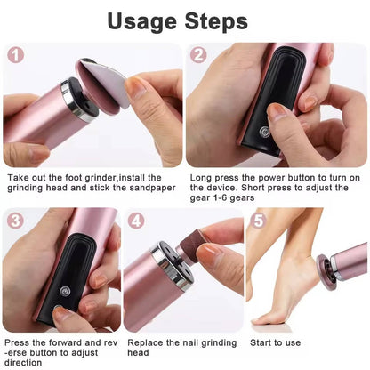 Belro electric callus remover for soft feet, handheld device with exfoliating roller for smooth skin in health and beauty skincare.