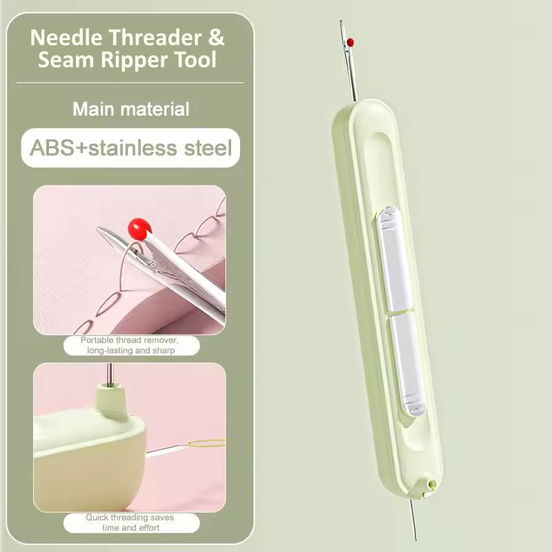Belro needle threader and seam ripper tool for men's clothing, shown with metal and plastic components on a white background.