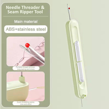 Belro needle threader and seam ripper tool for men's clothing, shown with metal and plastic components on a white background.