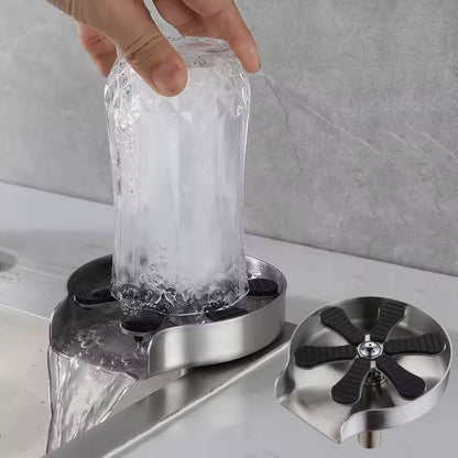 Belro cup washer for coffee makers, compact electronic home appliance with stainless steel components, shown in a clean kitchen setting.