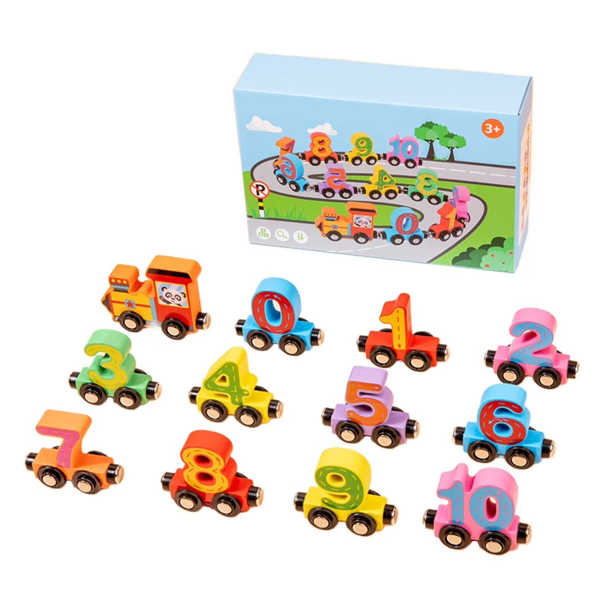 Belro educational math toy train for 3-6 year olds, wooden number and letter puzzle train set for toddlers and young children.