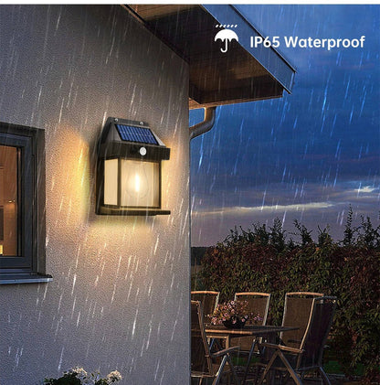 Belro 2-set solar wall lamps for outdoor home and garden lighting, shown mounted on exterior wall in natural daylight.