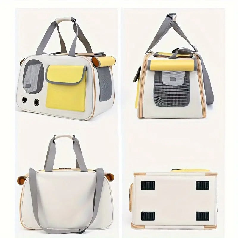 Belro travel pet carrier for cats and small dogs, automotive-style with mesh sides and secure zipper closure.