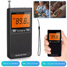 Belro portable pocket AM/FM radio, compact electronic audio device with tuning dial and built-in speaker, black color.