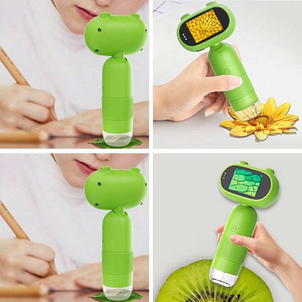 Kids handheld microscope by Belro showing a compact, black device with eyepiece and focus knob for educational microscopy.