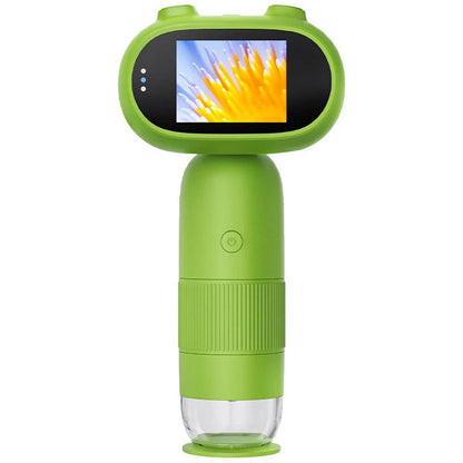 Belro Kids Handheld Microscope showing a close-up view of a small object with adjustable focus and colorful eyepiece.