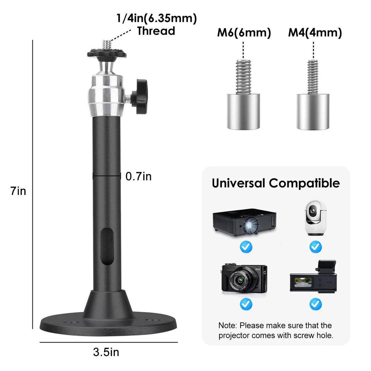 Belro Universal Projector Ceiling Mount Kit installed on ceiling for electronic projectors, adjustable arms and secure mounting hardware
