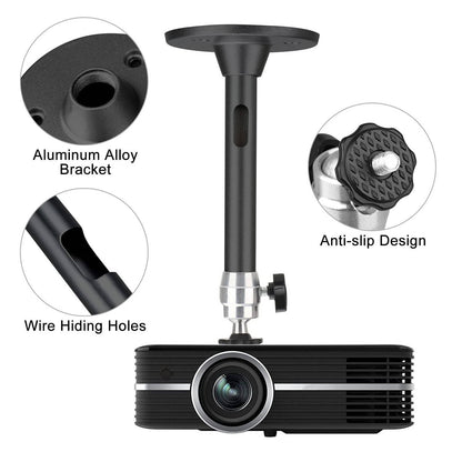 Belro universal projector ceiling mount kit installed on ceiling for electronics and TV displays.