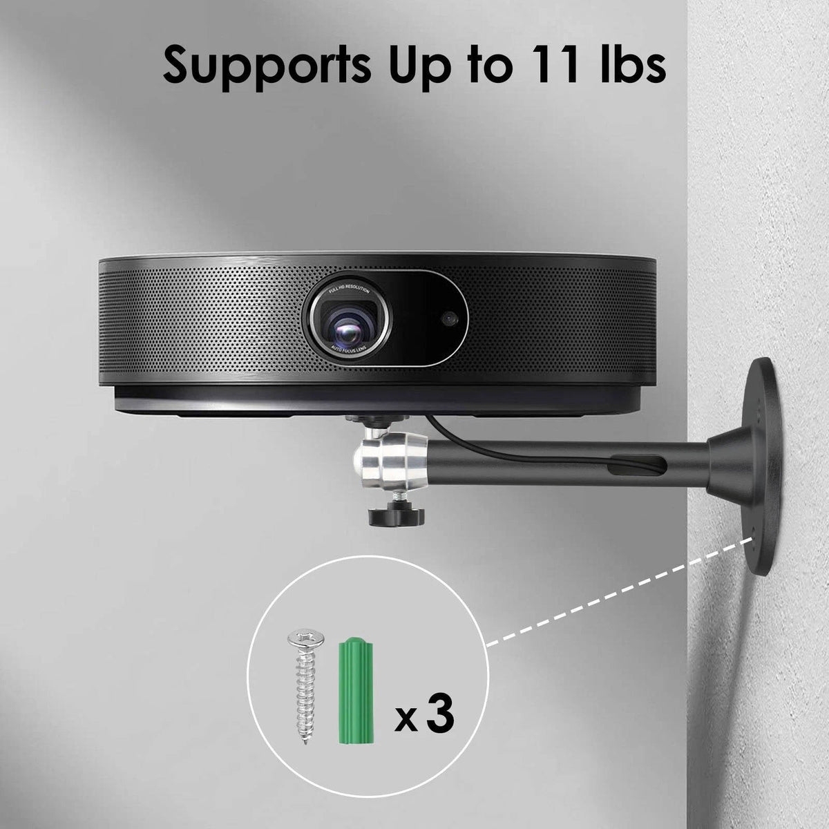 Belro universal projector ceiling mount kit attached to a ceiling, adjustable arms for electronic projectors in a modern setup.