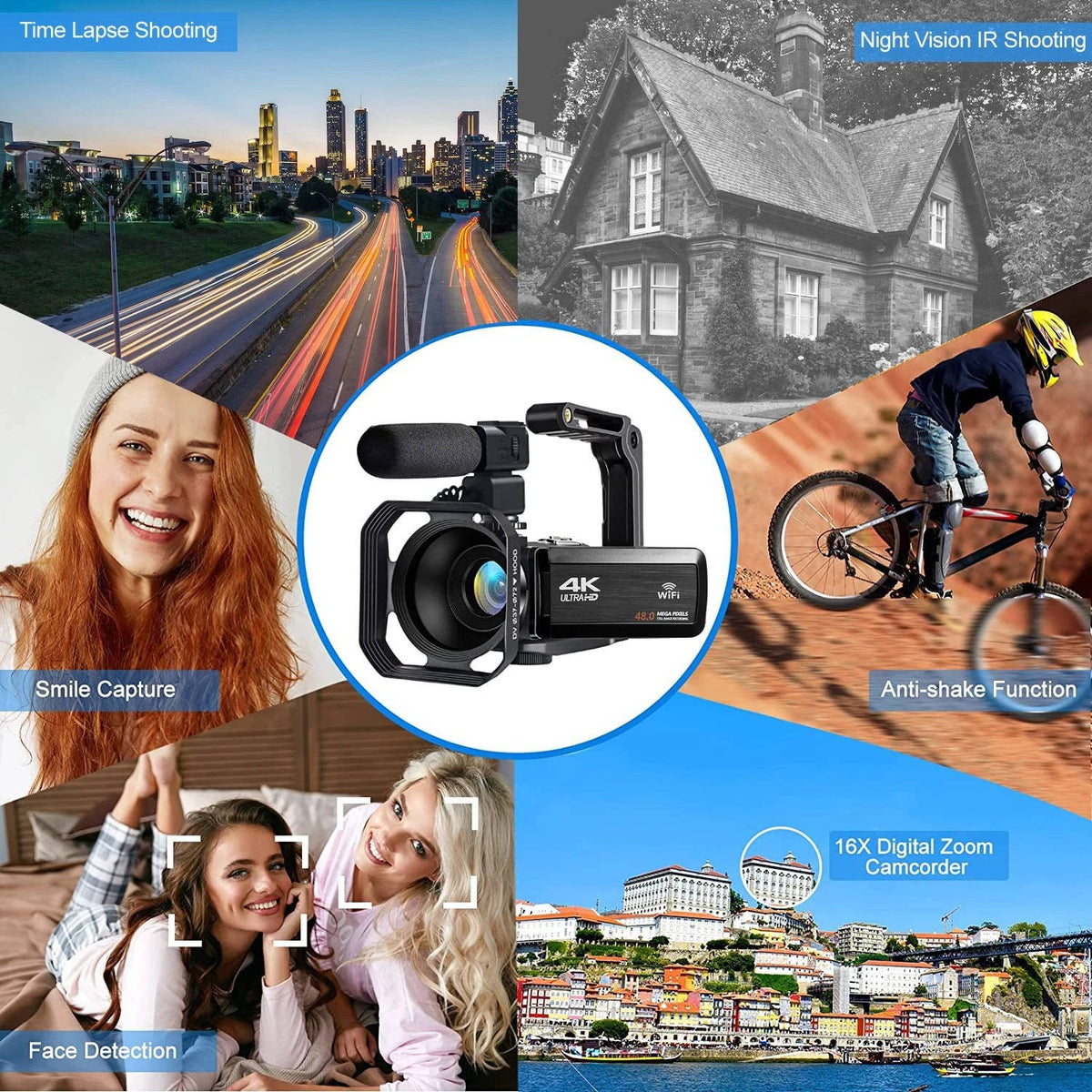 Belro 4K video camera camcorder with WiFi, 48MP photo capability, ideal for YouTube vlogging, compact electronics device