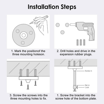 Belro universal projector ceiling mount kit attached to a ceiling, adjustable for electronics and TV projectors.