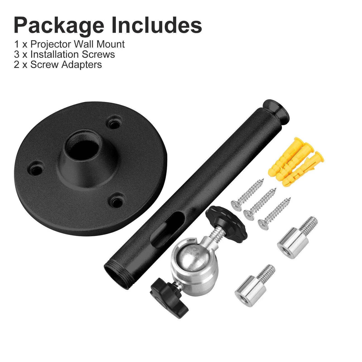 Belro universal projector ceiling mount kit installed on ceiling, adjustable arms and secure mounting for electronic projectors.
