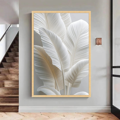 White Tropical Leaf Canvas Print, Minimalist Botanical Wall Art