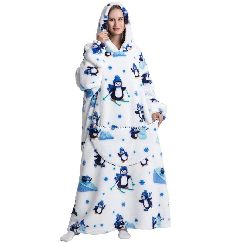 Belro long wearable blanket hoodie featuring a cute penguin design, cozy sleepwear perfect for lounging and staying warm.