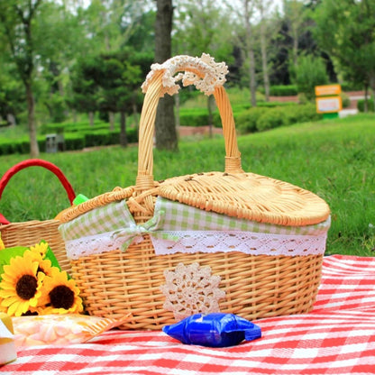 Belro wicker picnic basket with leather straps and woven handle, ideal for outdoor dining and garden picnics.
