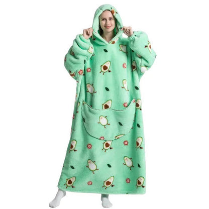 Green Belro long wearable blanket hoodie, cozy sleepwear with a soft, oversized design for comfort and warmth.