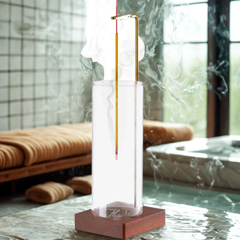 Belro glass incense holder with removable ash catcher, elegant design for burning incense sticks in health and beauty spaces.