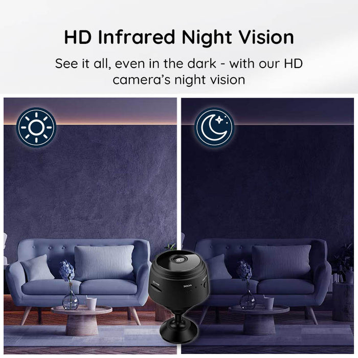 Belro Mini WiFi Camera with HD 1080P resolution and infrared night vision, compact camcorder for home security.