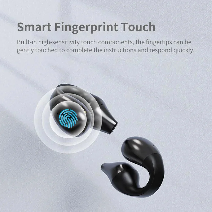 Belro wireless ear clip bone conduction headphones with sleek design for open-ear listening and comfortable fit.