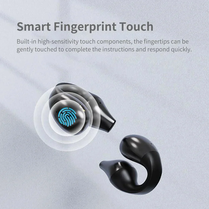 Belro wireless ear clip bone conduction headphones with sleek design for open-ear listening and comfortable fit.