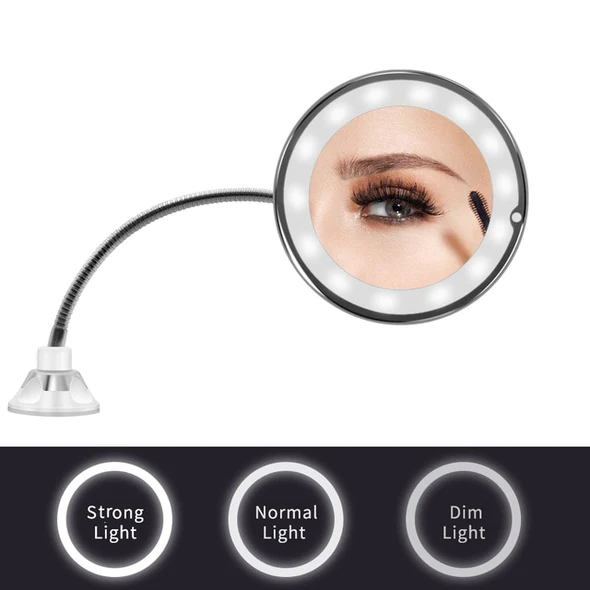 Belro 10X magnifying LED lighted flexible mirror for makeup, with adjustable arm and bright illumination for detailed beauty grooming.