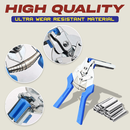 Belro Type M plier wire cage clamp set with multiple hand tools for electrical and hardware tasks, displayed on a workbench.