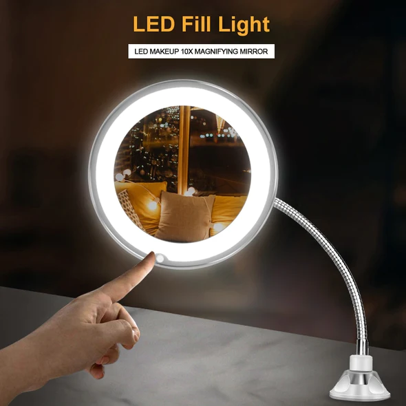Belro 10X magnifying LED lighted flexible mirror for makeup with adjustable arm and bright illumination in health and beauty.