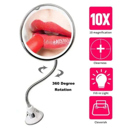 Belro 10X magnifying LED lighted flexible makeup mirror with adjustable arm, perfect for detailed beauty and skincare routines.