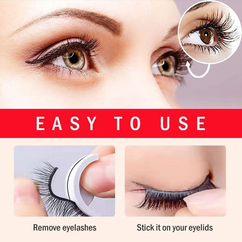 Belro premium reusable self-adhesive eyelashes for natural beauty, shown applied with full lash detail in a beauty makeup setting.