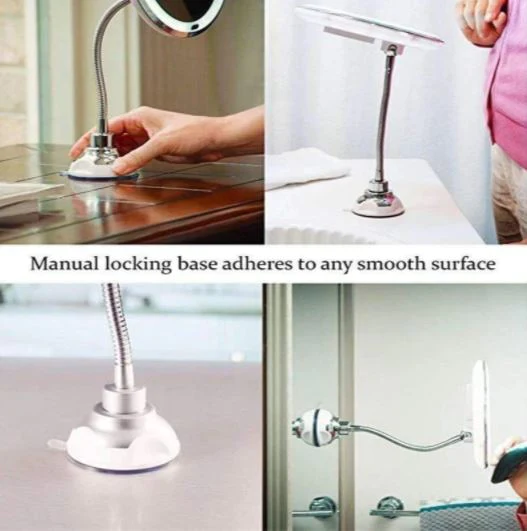Belro 10X magnifying LED lighted flexible mirror for makeup, with adjustable arm and bright illumination for detailed beauty grooming.