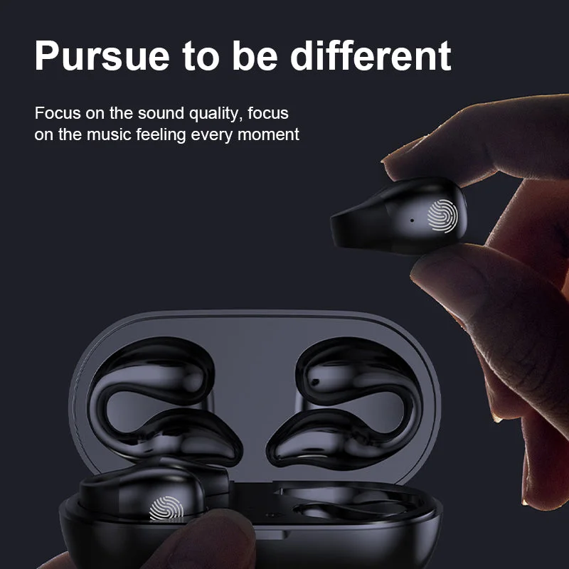 Belro wireless ear clip bone conduction headphones showing the sleek design and adjustable ear clips for secure fit.