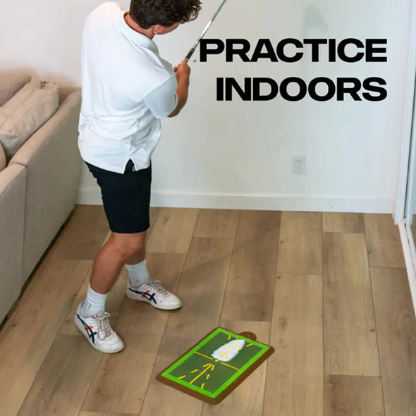 Belro golf training swing detection mat for outdoor use, featuring surface with alignment markers and textured surface for swing practice.
