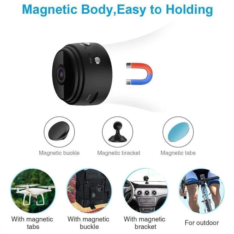 Belro 1080p Magnetic WiFi mini security camera for surveillance, with compact design and wireless connectivity.