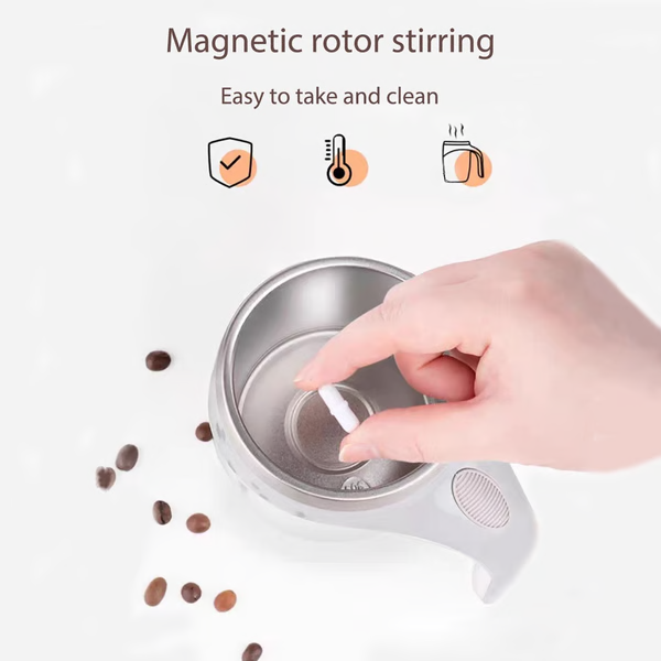 Belro automatic self-stirring magnetic coffee cup with digital control, sleek design, and stainless steel finish for convenient coffee mixing.