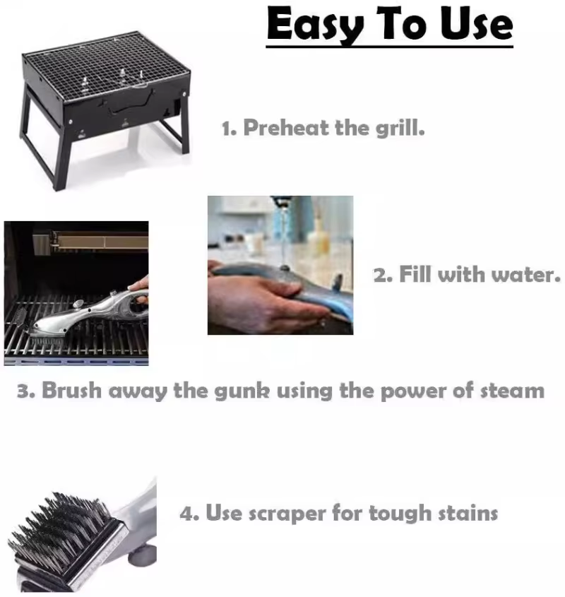 Belro outdoor barbecue grill steam cleaning brush with scraper for cleaning charcoal grills in home and garden kitchen areas