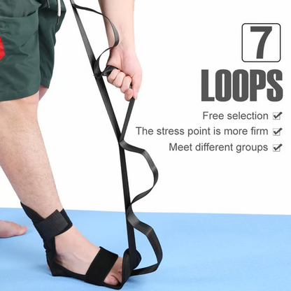 Belro yoga stretching strap for men, used for rehabilitation and flexibility training, shown in a neutral color with adjustable length.