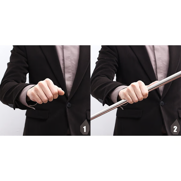 Belro Pocket Staff Magic Telescopic Stick extended, showing its compact design and durable metal construction for easy portability.