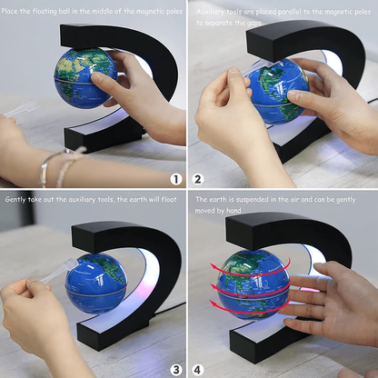 Belro magnetic floating globe with LED light, decorative home and garden decor, showcasing a globe levitating above a magnetic base.