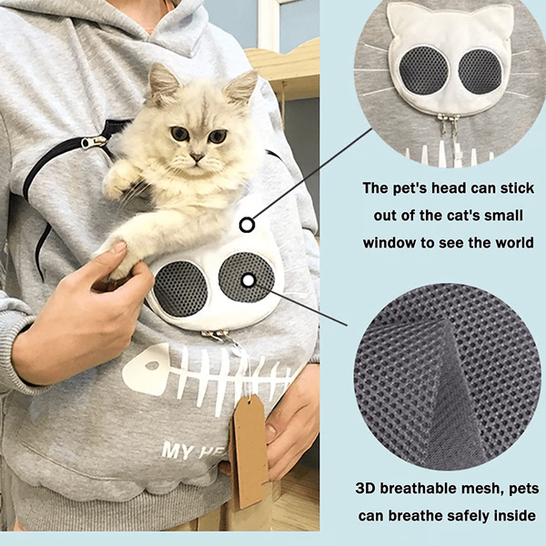 Belro Cat Lover Hoodie with cozy cuddle pouch, soft sweatshirt for pet lovers, featuring a playful cat design and comfortable fit.