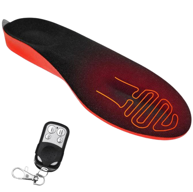 Belro rechargeable heated insoles for outdoor use, showing the insole design and heating elements in a close-up view.