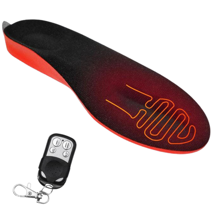Belro rechargeable heated insoles for outdoor use, showing the insole design and heating elements in a close-up view.