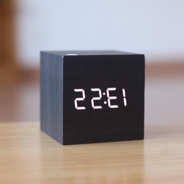 Modern black and white digital wood clock by Belro, stylish home desk decor with a sleek, contemporary design.