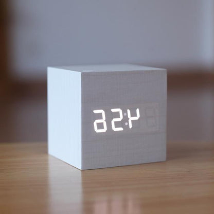 Belro modern digital wood clock on a white desk, stylish home decor for modern home and office spaces.