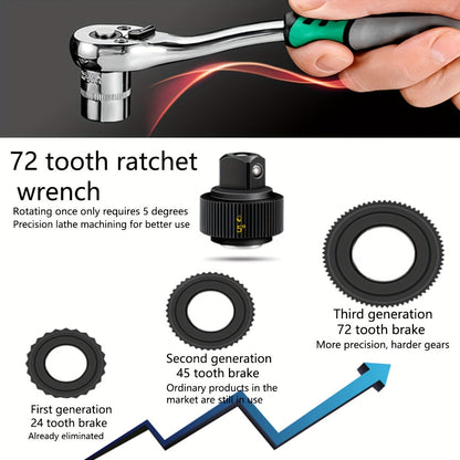 Belro ratchet wrench socket set displayed in a storage case with various socket sizes arranged neatly.