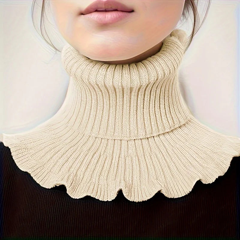 Ivory knitted turtleneck neck scarf for women by Belro, showcasing a cozy, stylish accessory perfect for cold weather.