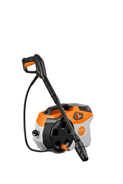 Casavibeo STIHL REA 100 PLUS electric pressure washer with spray gun and hose, ready for cleaning tasks.