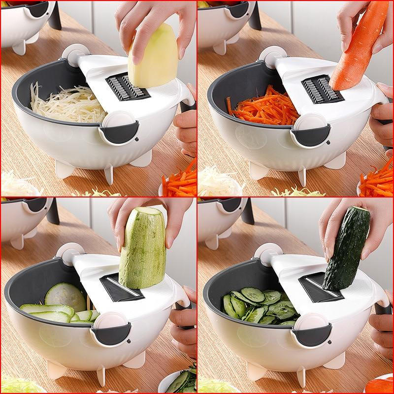 Belro 7-in-1 chopper and vegetable slicer with multiple blades for efficient food prep in a modern kitchen.
