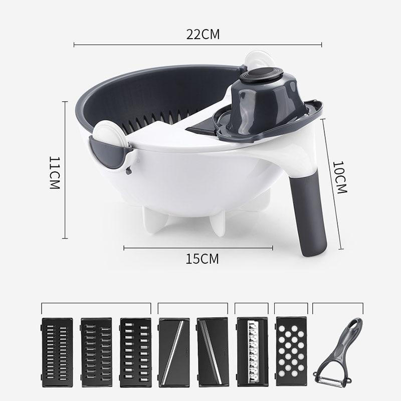 Belro 7-in-1 chopper and vegetable slicer with multiple blades for efficient food prep in a modern kitchen.